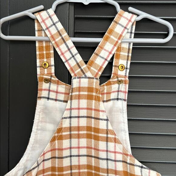 Tahari Girl’s Brown and White Plaid Overall Dress, Size 4T - Picture 7 of 10
